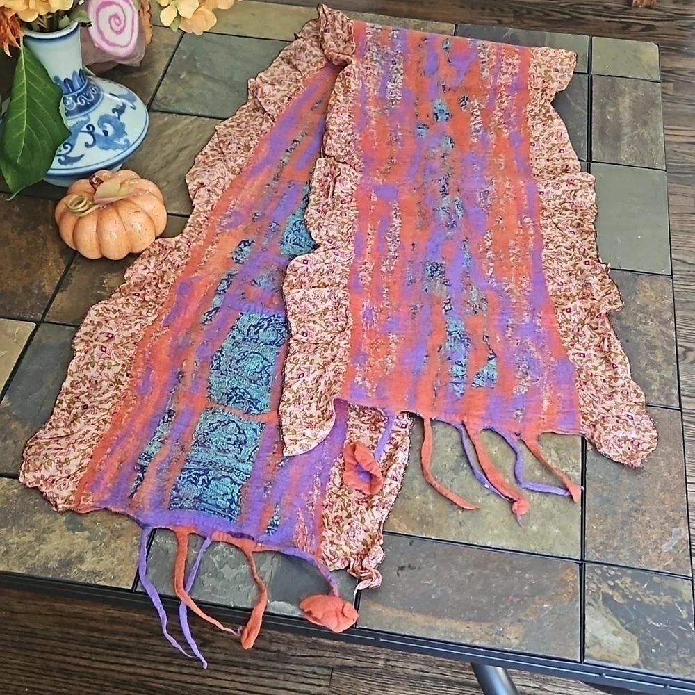 Scarf Handcrafted Wool and silk NWT 64x14